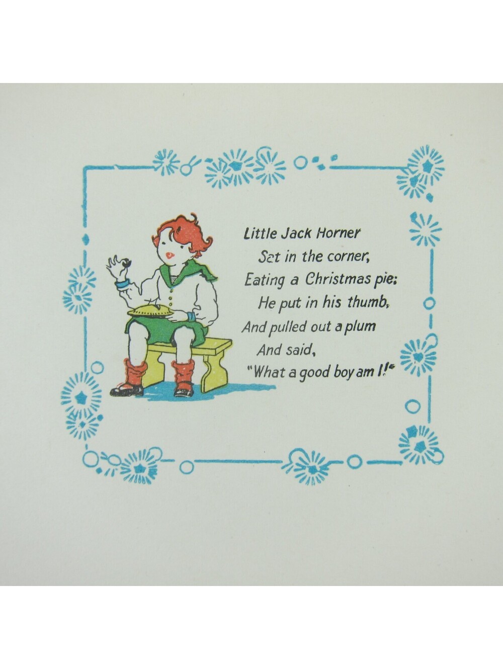 Antique Christmas Card Jack Horner Nursery Rhyme Red Head Boy Sailor Suit Bifold